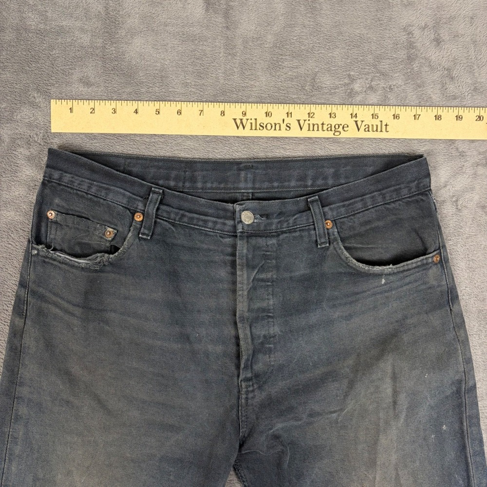 Vintage Levi's Jeans Mens 38x36 Black 501 Straight Leg Distressed Faded USA Made - Picture 5 of 9